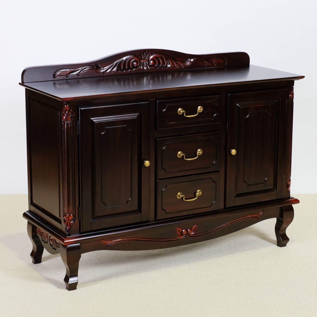 D新品 アンティーク調 キャビネット 110 リビング収納 本棚 食器棚 ボード