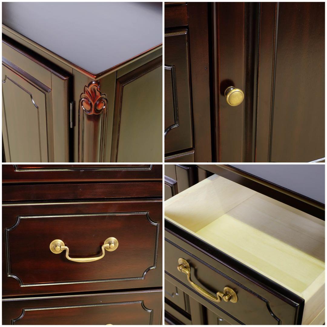 D新品 アンティーク調 キャビネット 110 リビング収納 本棚 食器棚 ボード