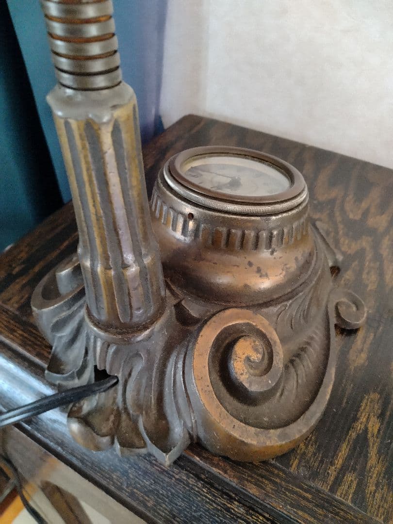 アメリカンビンテージ　レトロ　アンティーク　 ブロンズデスクライト　時計付き照明