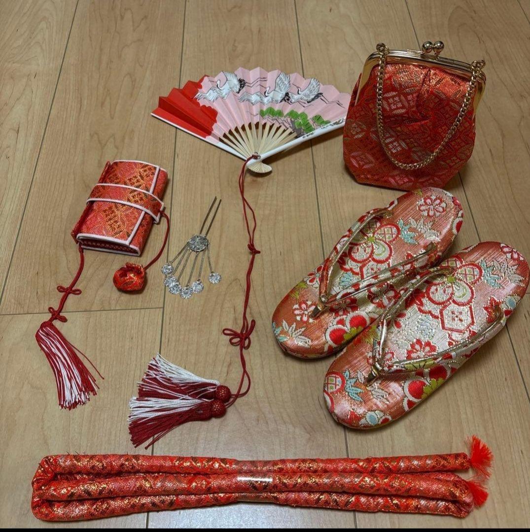 7歳 七五三着物セット　和装小物　結び帯　白着物　桜　七五三　着物