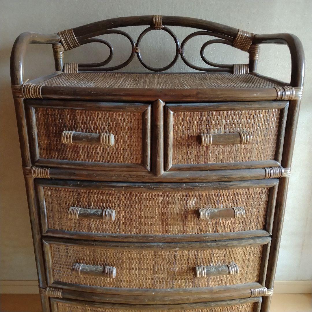 《限定特価！早めにご連絡下さい！》ウッドとラタン製（籐）の5 段チェスト