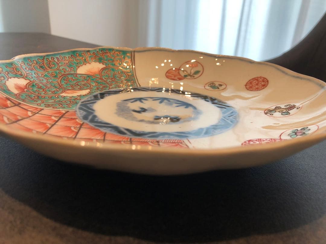 七寸 中皿 伊万里焼 色絵 四方襷丸文 4枚セット