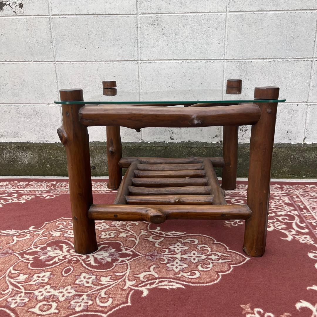 古家具ビンテージ品◾️ガラス天板 スクエア型 サイドテーブル コーヒーテーブル