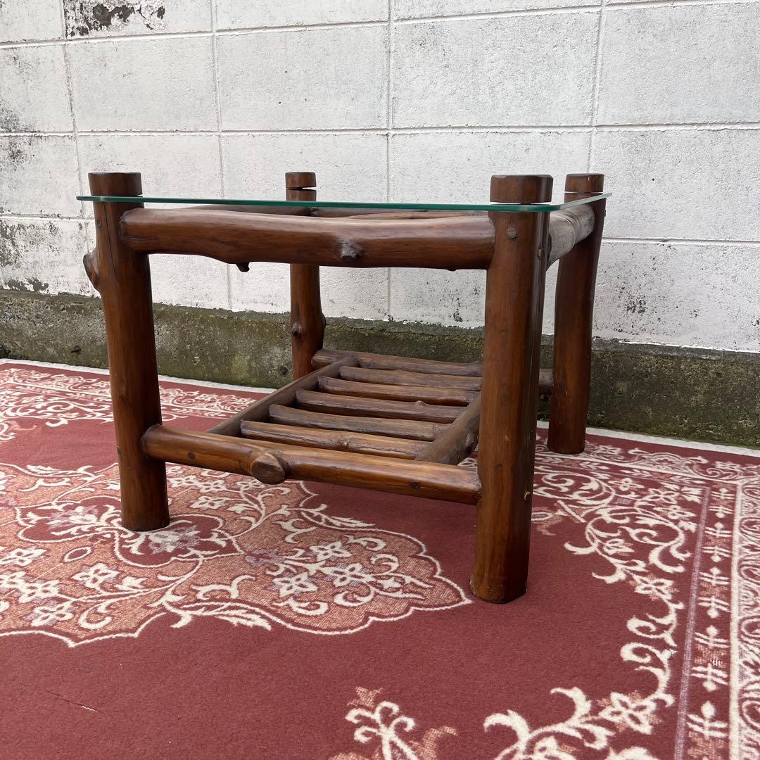古家具ビンテージ品◾️ガラス天板 スクエア型 サイドテーブル コーヒーテーブル