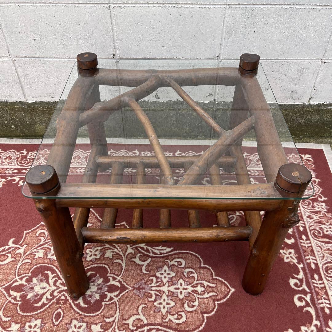 古家具ビンテージ品◾️ガラス天板 スクエア型 サイドテーブル コーヒーテーブル
