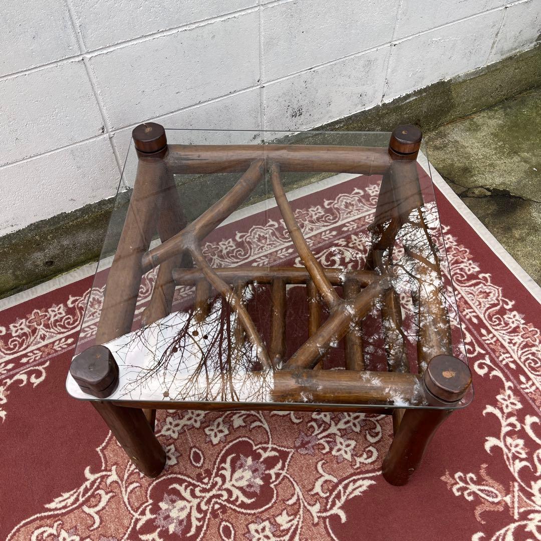 古家具ビンテージ品◾️ガラス天板 スクエア型 サイドテーブル コーヒーテーブル