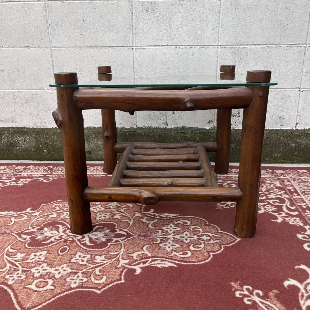 古家具ビンテージ品◾️ガラス天板 スクエア型 サイドテーブル コーヒーテーブル