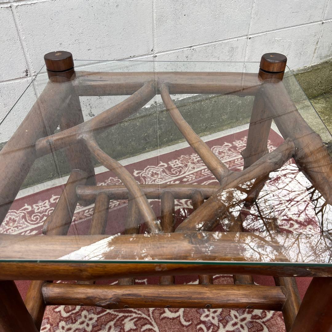 古家具ビンテージ品◾️ガラス天板 スクエア型 サイドテーブル コーヒーテーブル