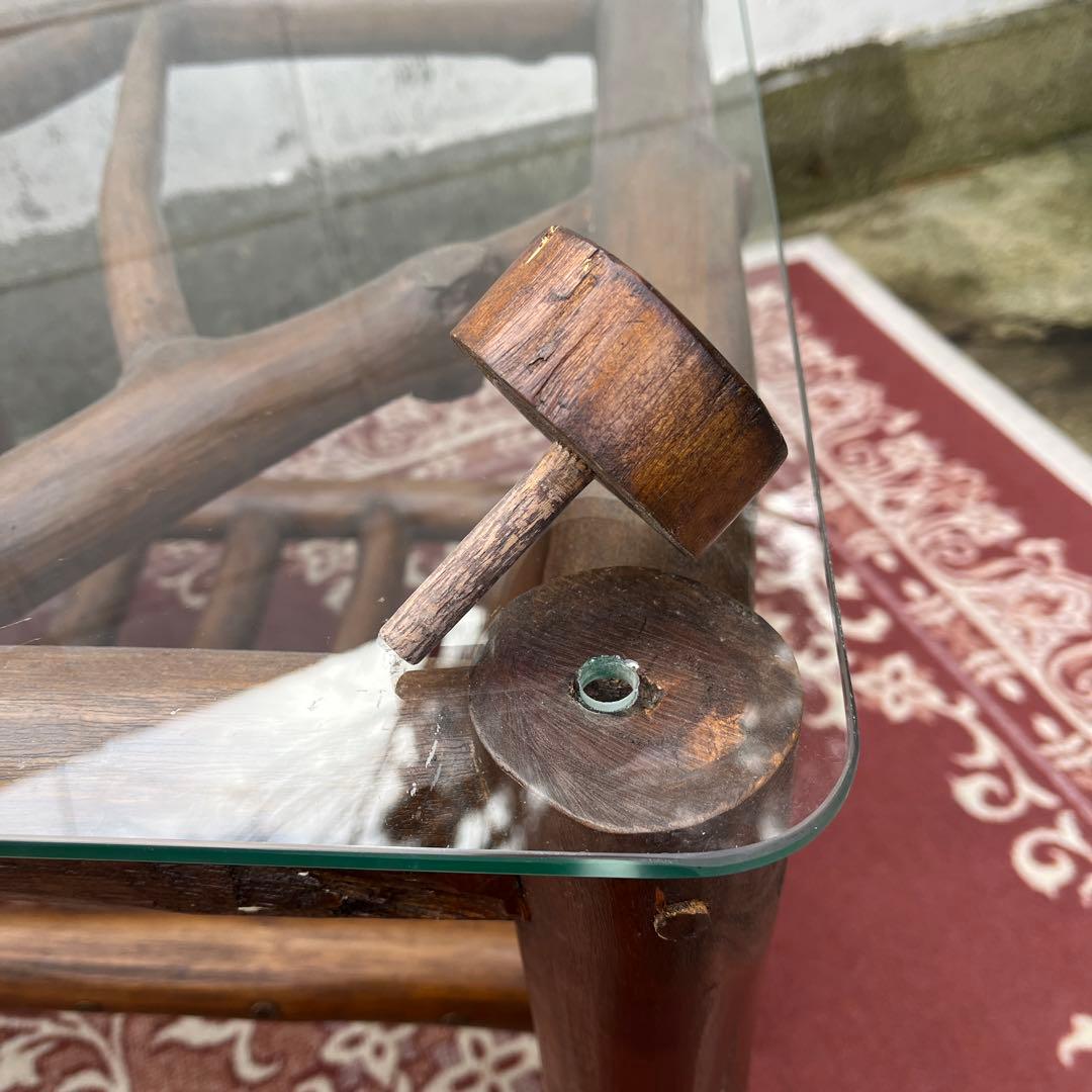 古家具ビンテージ品◾️ガラス天板 スクエア型 サイドテーブル コーヒーテーブル