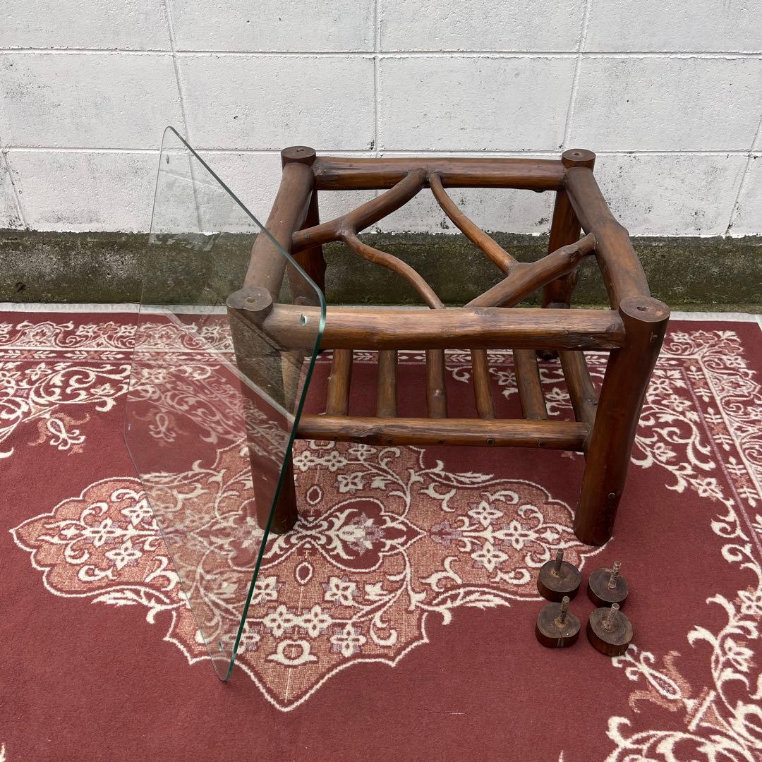 古家具ビンテージ品◾️ガラス天板 スクエア型 サイドテーブル コーヒーテーブル