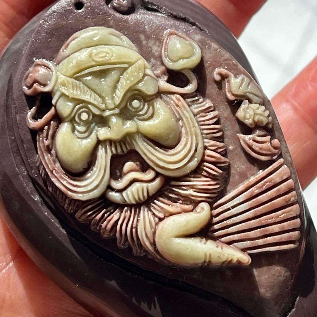 アンティーク 天然 紫翡翠 硬玉 ジェダイト 140.5g 彫刻 神 魔除け