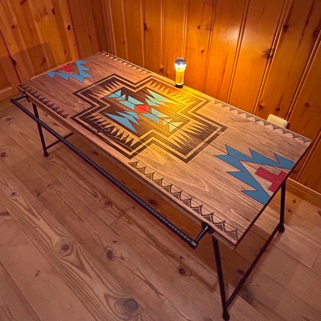 No.564 アイアンローテーブル オルテガテーブル　ネイティブ柄