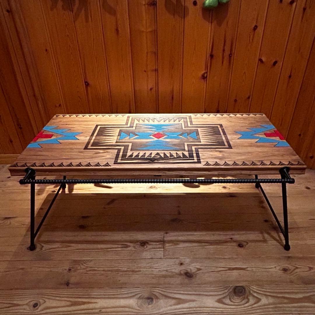 No.564 アイアンローテーブル オルテガテーブル　ネイティブ柄