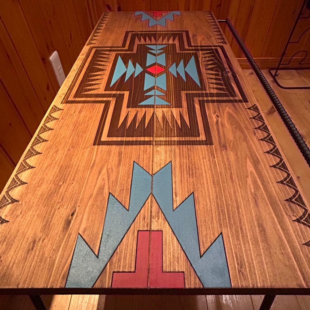 No.564 アイアンローテーブル オルテガテーブル　ネイティブ柄