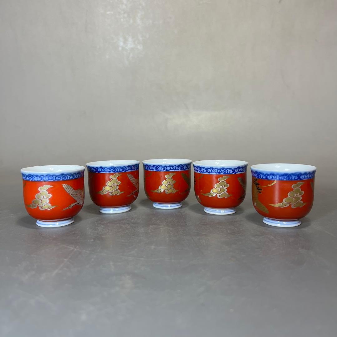 深川製磁 宮内庁御用達 酒器揃 7点 手波 鶴紋 徳利 お猪口 共箱 未使用