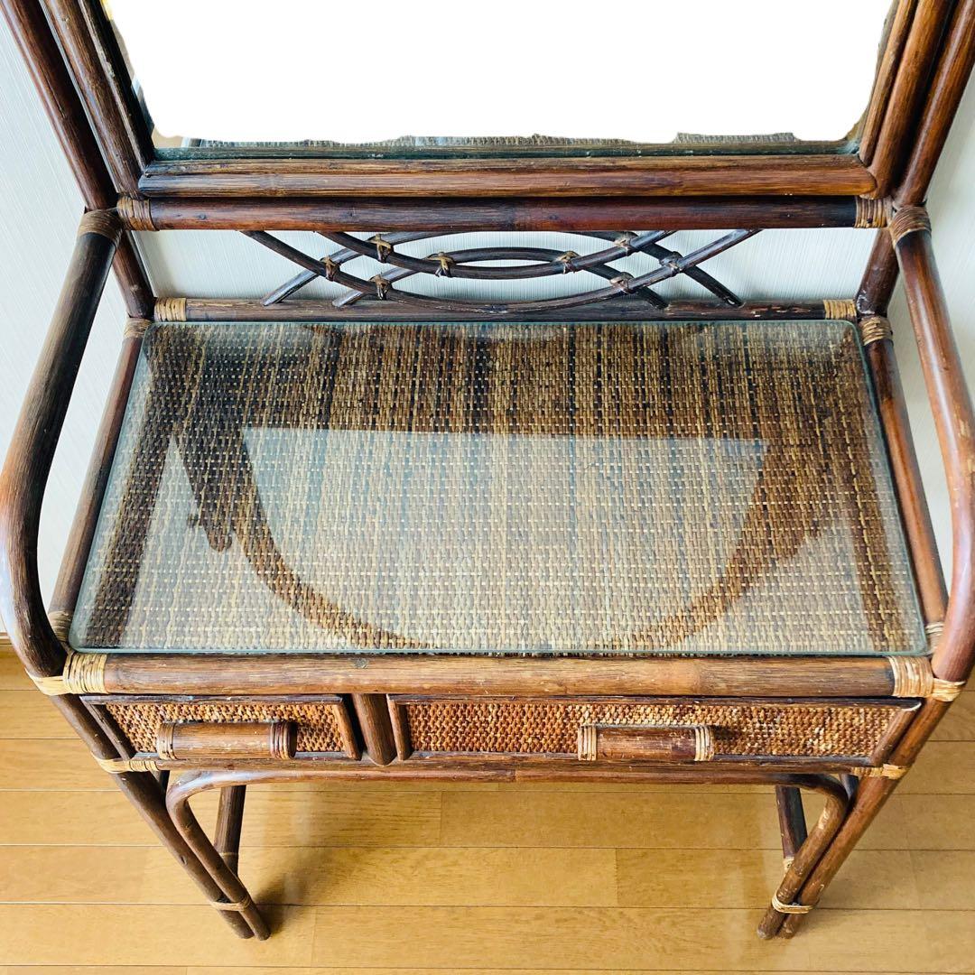 ヴィンテージ レトロ ラタン ミラー付きドレッサー アーチ型ドレッサー・鏡台