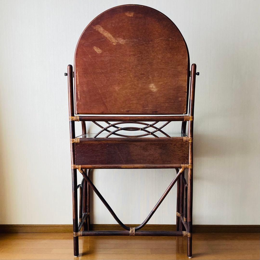 ヴィンテージ レトロ ラタン ミラー付きドレッサー アーチ型ドレッサー・鏡台