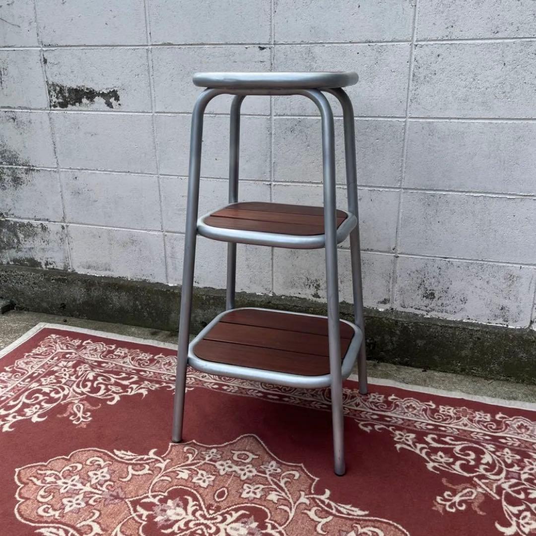 高強度 古家具◾️パイプフレーム×木製天板 3段 飾り台 ディスプレイ台 花台