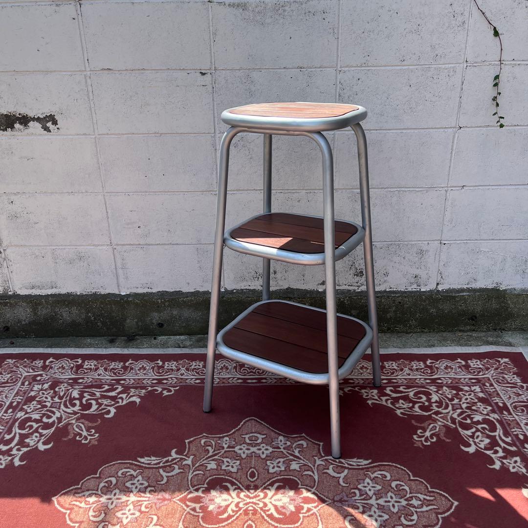 高強度 古家具◾️パイプフレーム×木製天板 3段 飾り台 ディスプレイ台 花台