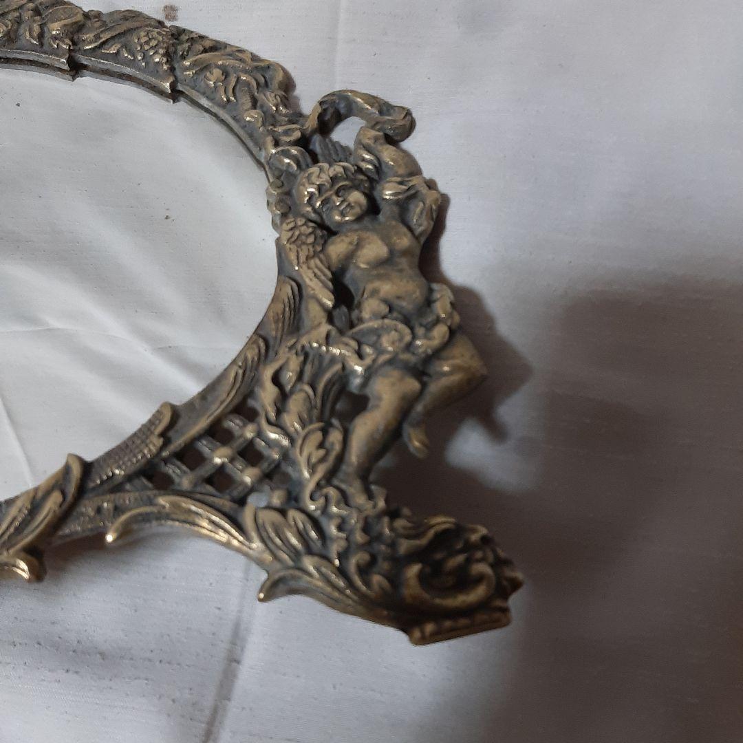 西洋アンティーク◆フランス　19世紀◆　天使レリーフ真鍮ブロンズ卓上ミラー額入り