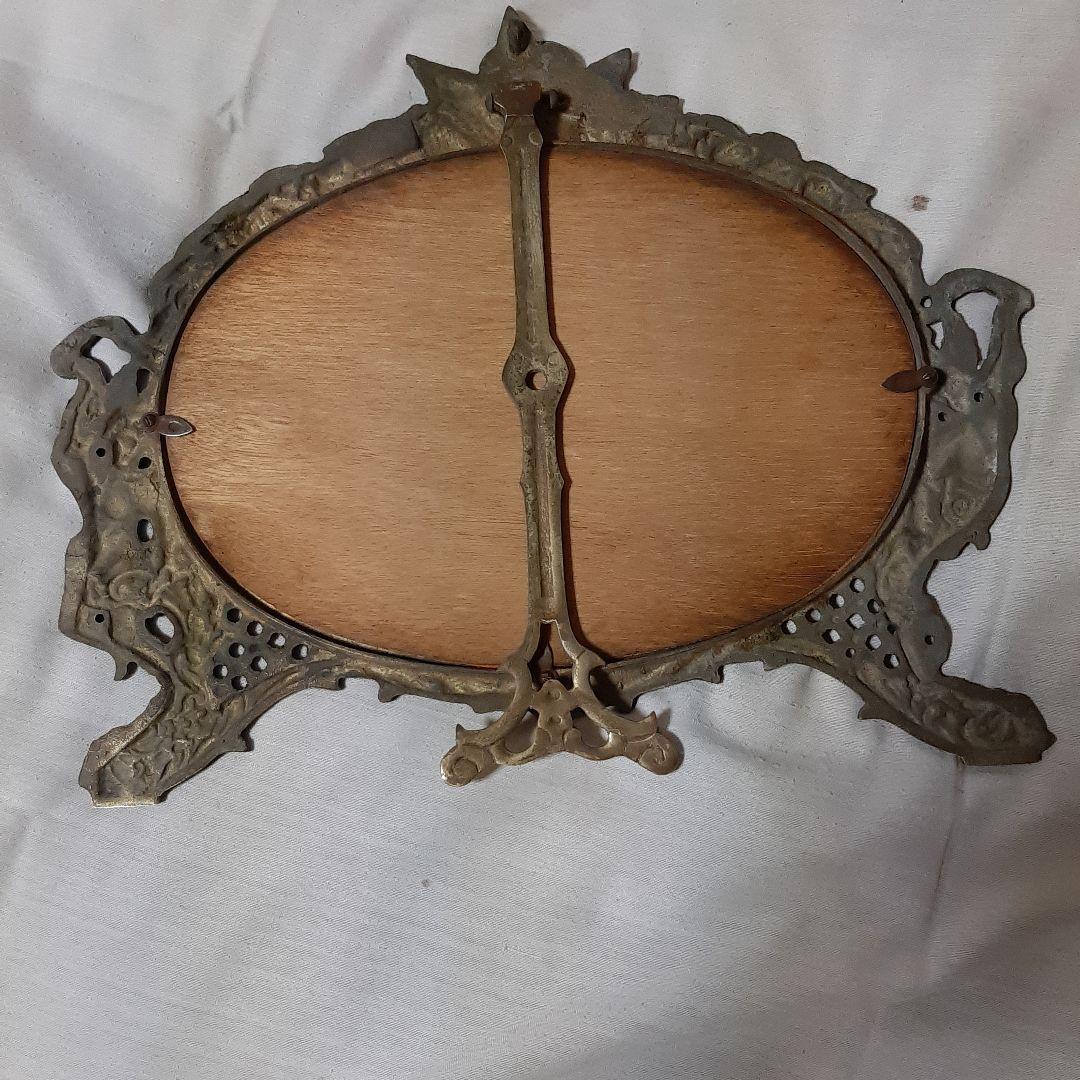 西洋アンティーク◆フランス　19世紀◆　天使レリーフ真鍮ブロンズ卓上ミラー額入り