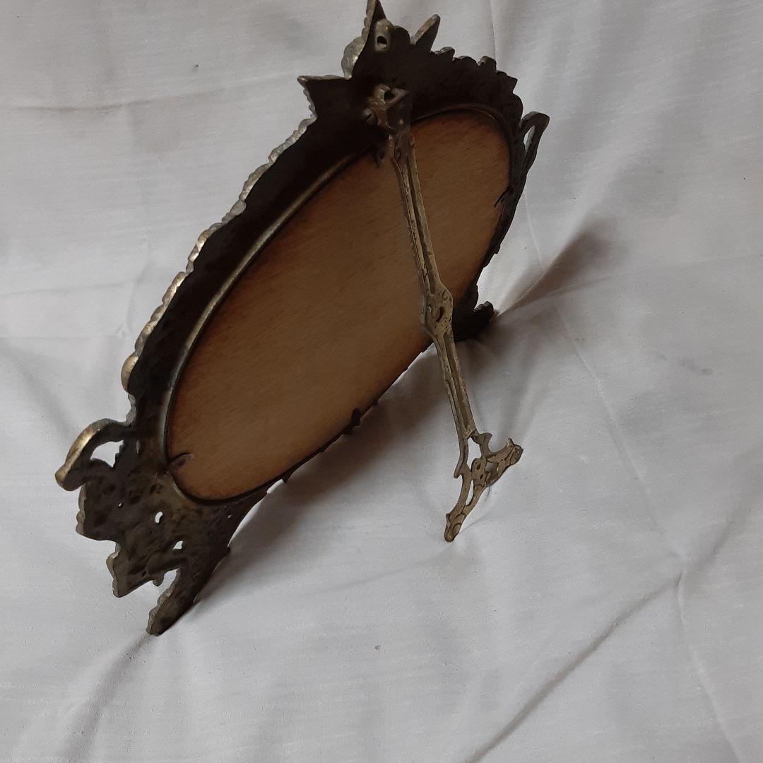 西洋アンティーク◆フランス　19世紀◆　天使レリーフ真鍮ブロンズ卓上ミラー額入り