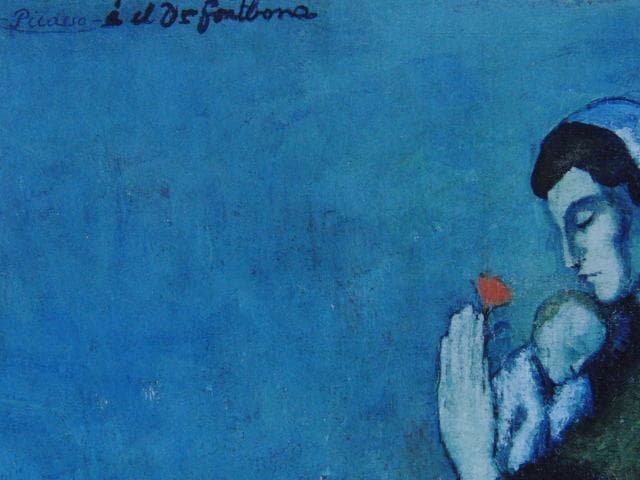パブロ ピカソ、【海辺の母子像】、新品高級額 額装付、年代物・希少