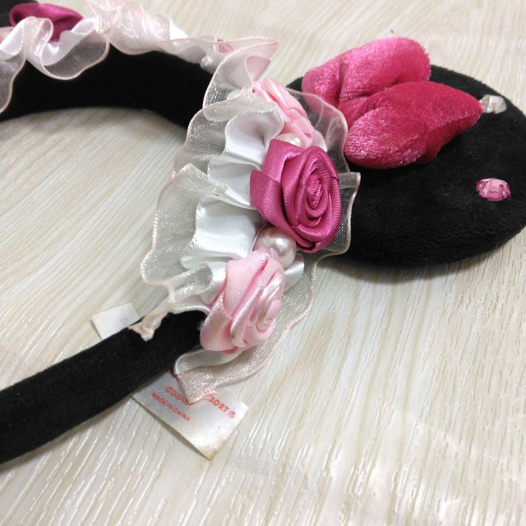 ディズニー ミニー カチューシャ ローズ 薔薇 りぼん レース ピンク