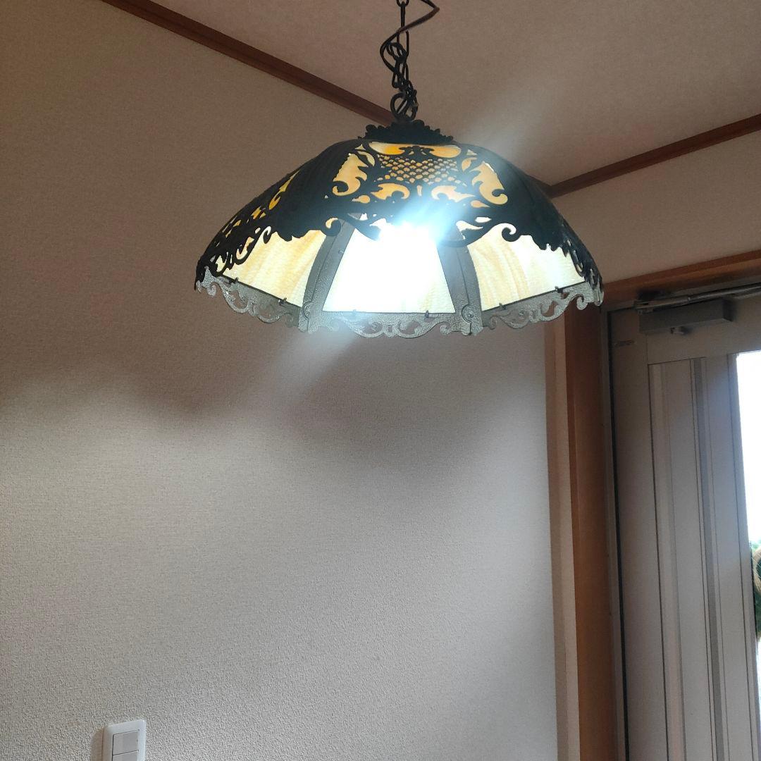アイアンシャンデリアステンドグラスアンティーク骨董ヴィンテージシーリングライト