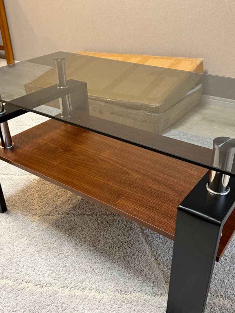 【新品未開封】モダンガラス木製コーヒーテーブル