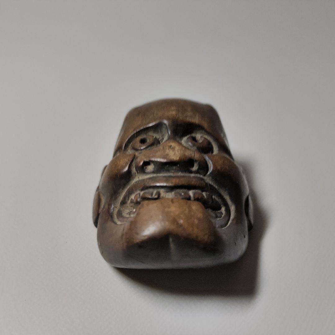 柘植般若面根付　江戸時代柘植