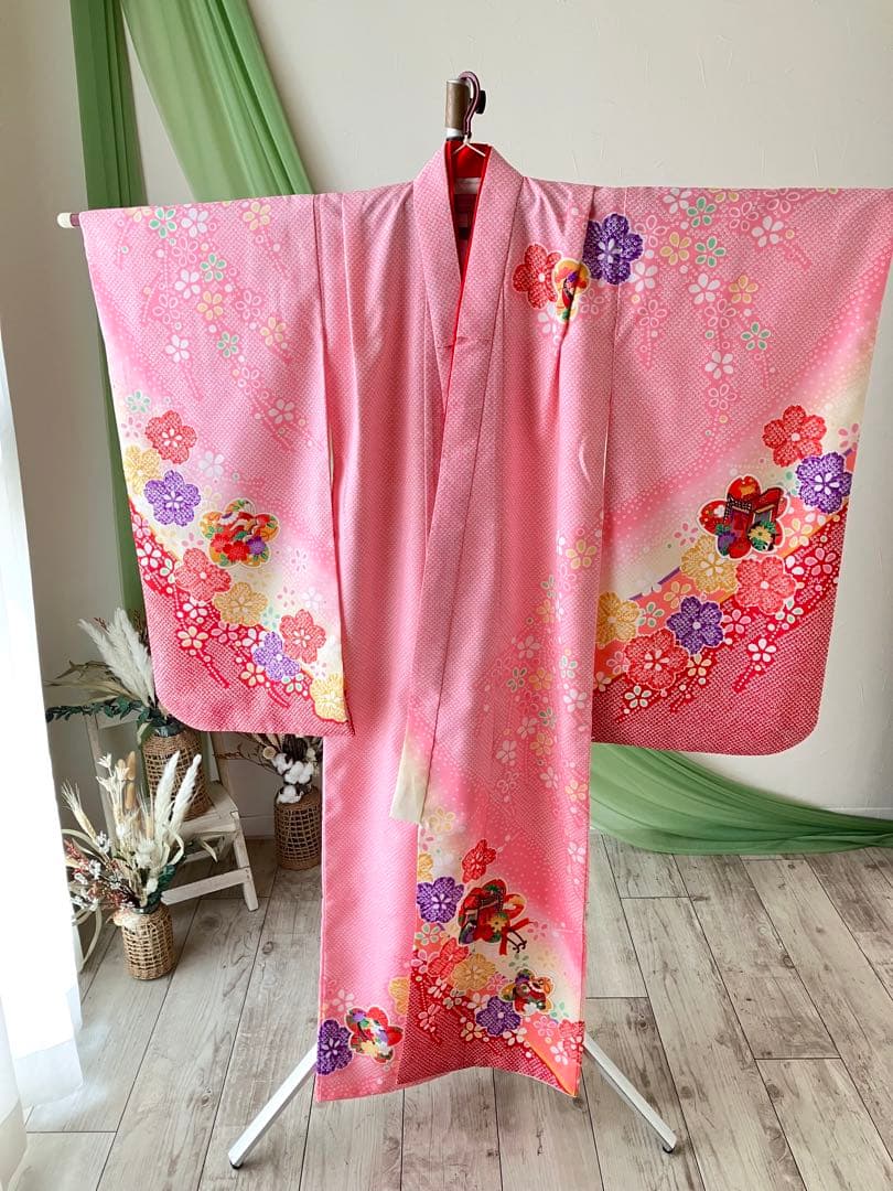 美品！ピンク4つ身着物