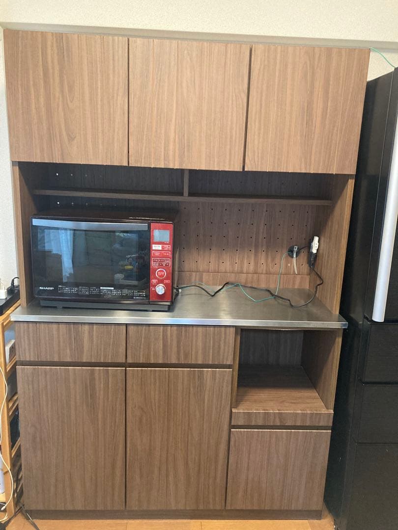 ニトリ キッチンボード ブラウン キャビネット 食器棚