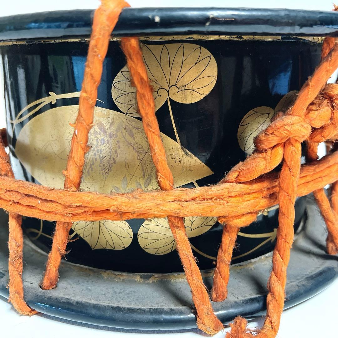 【蒔絵・金彩】締め太鼓　和太鼓 34.5cm×16cm 扇絵柄　扇子　打楽器