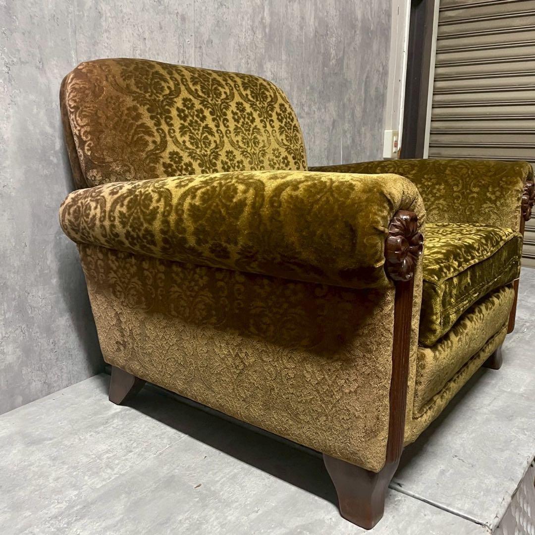 昭和レトロ 1人掛け ソファー① ダマスク柄 花柄 アームチェア アンティーク