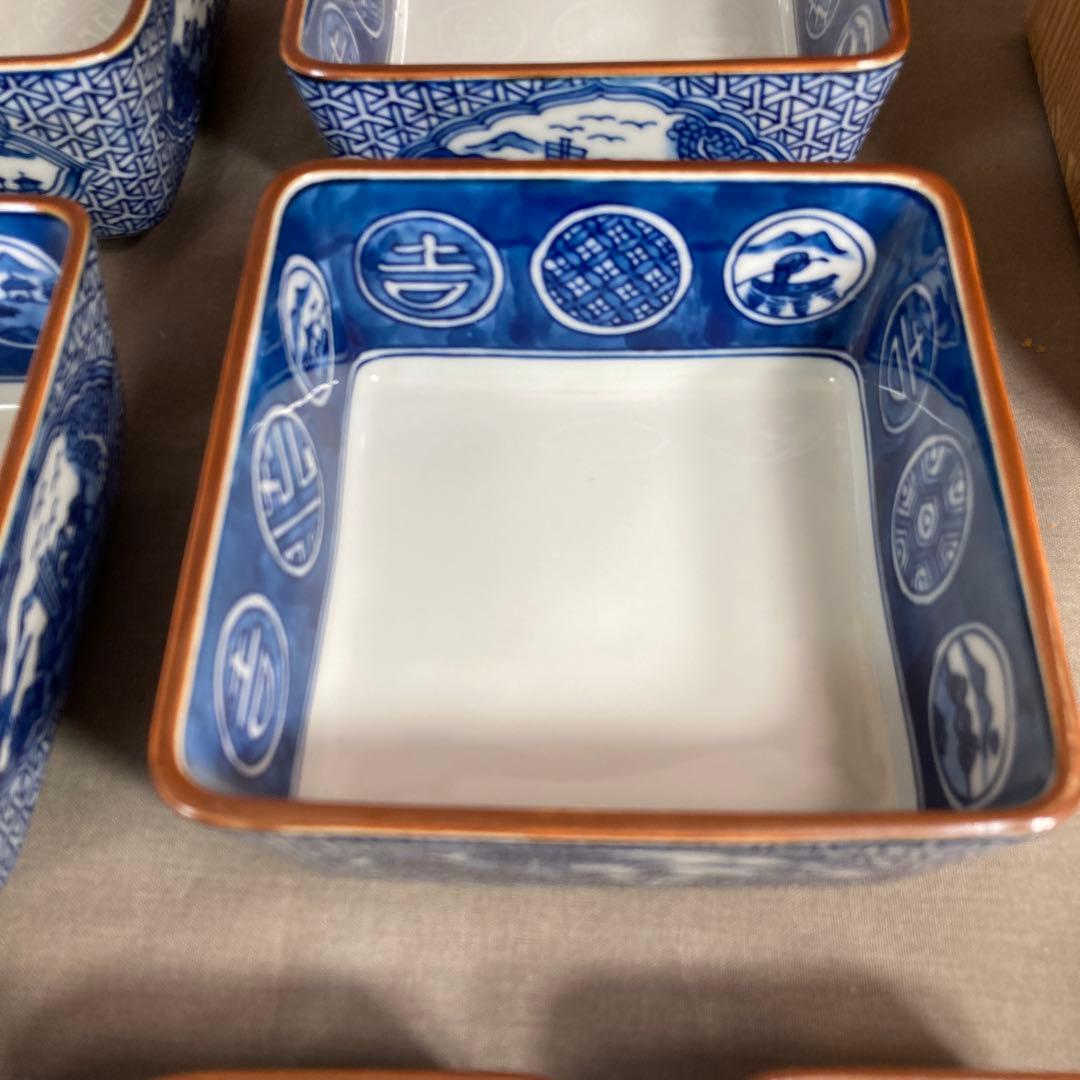 【源右衛門】古伊万里の伝統　日本名窯　舘林源右衛門作　祥瑞手間取山水図　向付四客