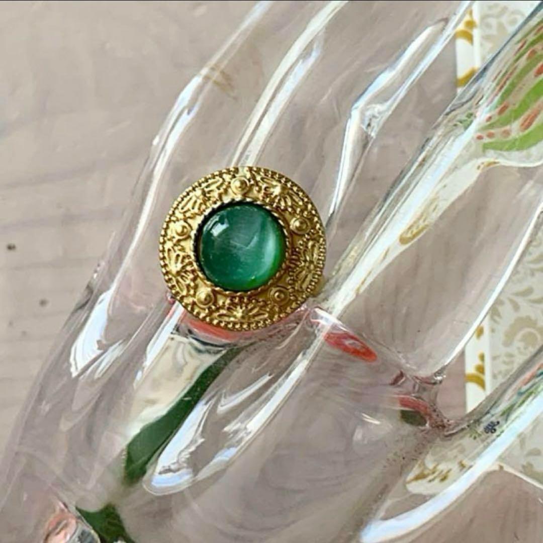 ラスト　ジャパンヴィンテージ　キャッツアイ オリエンタルデザインリング　ツヤなし