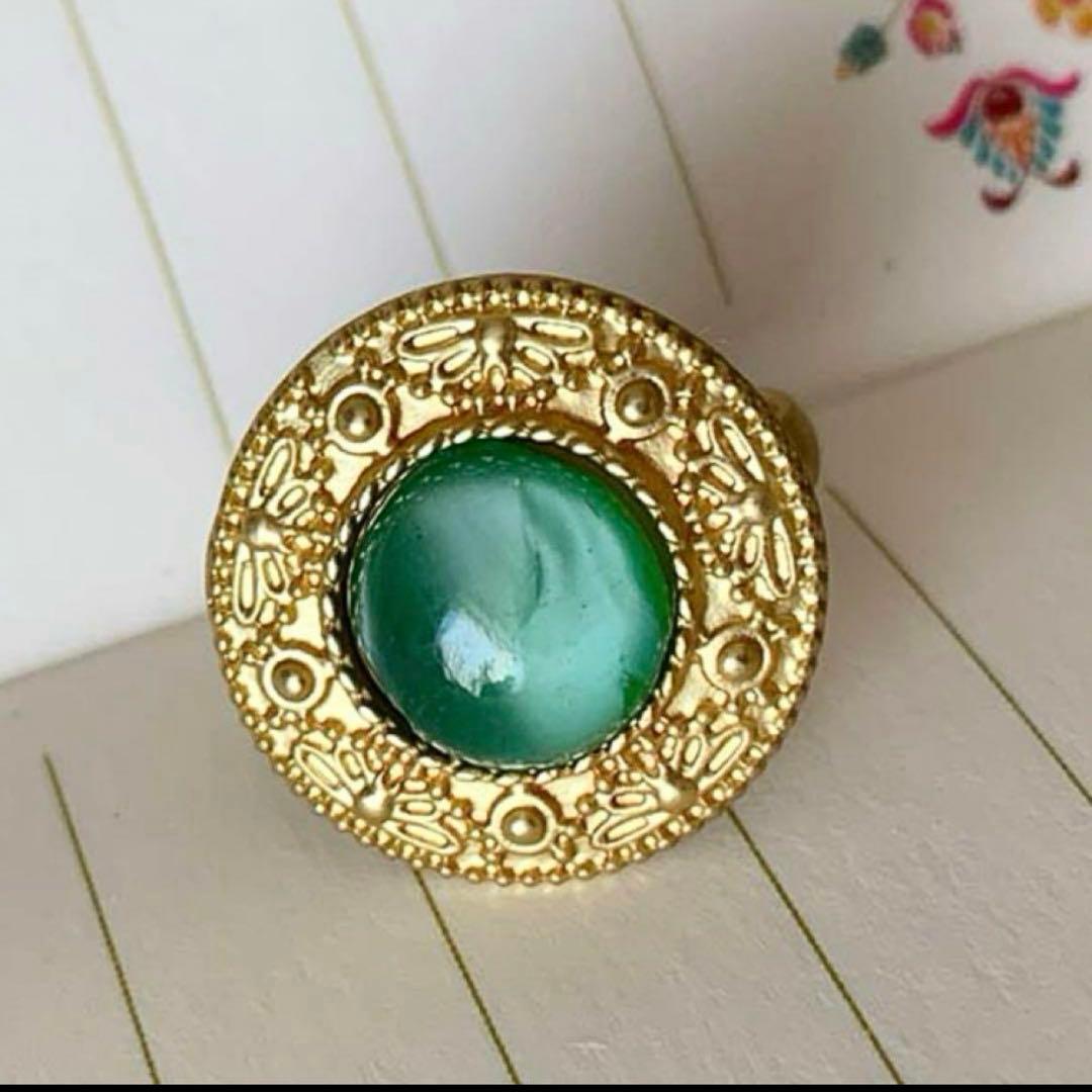 ラスト　ジャパンヴィンテージ　キャッツアイ オリエンタルデザインリング　ツヤなし