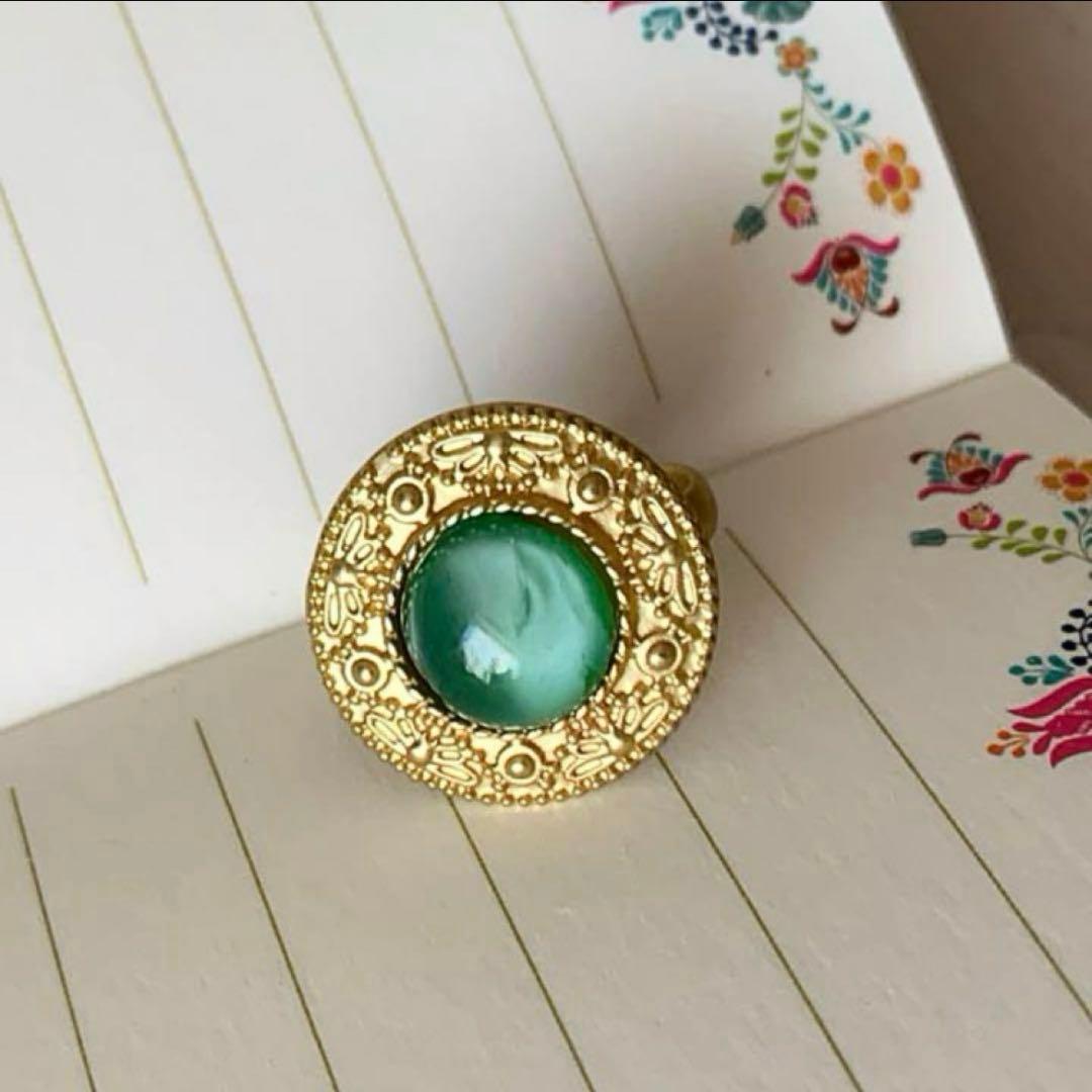 ラスト　ジャパンヴィンテージ　キャッツアイ オリエンタルデザインリング　ツヤなし