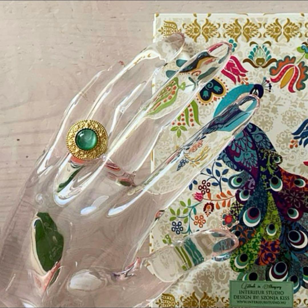 ラスト　ジャパンヴィンテージ　キャッツアイ オリエンタルデザインリング　ツヤなし