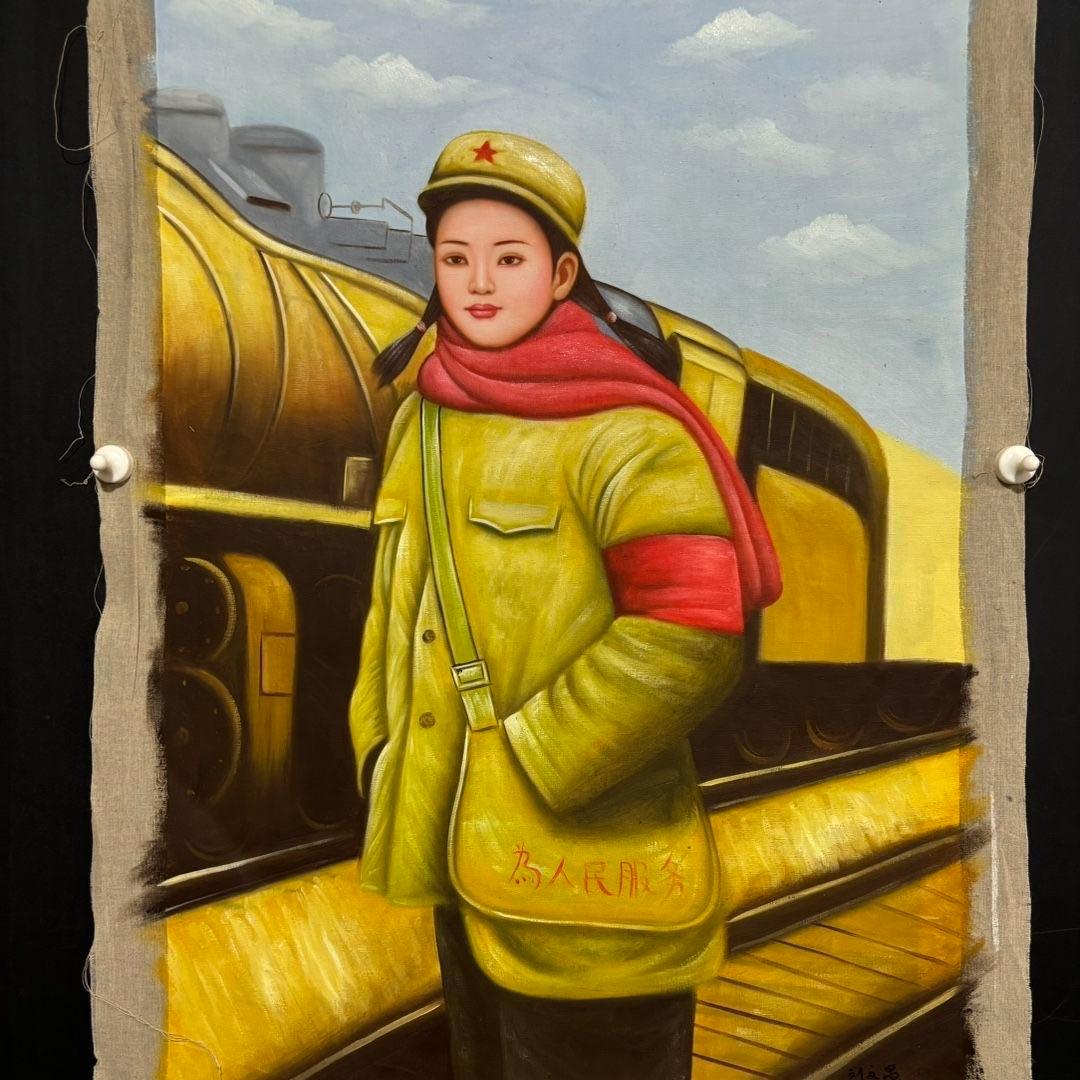 手描き 水彩油画 人物画 劉文昌 インテリアアート 約70×100cm