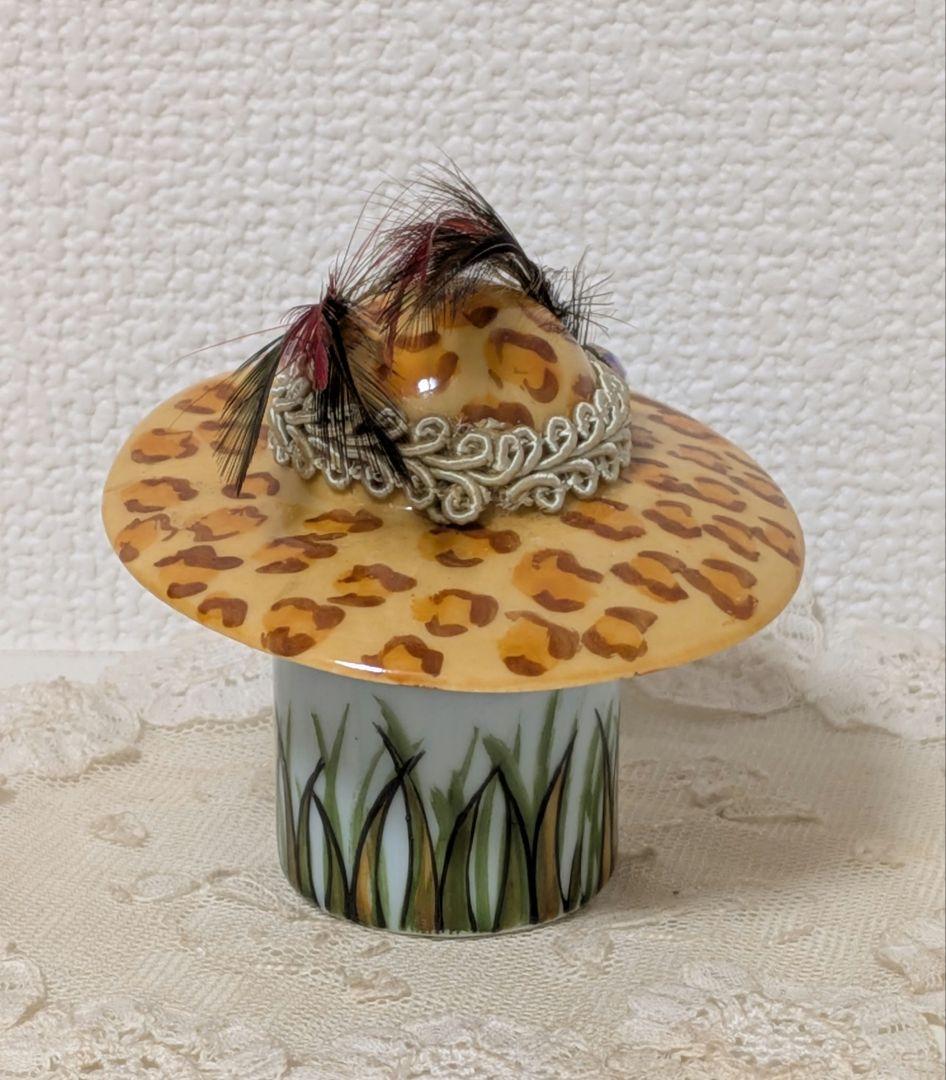 limoges ボックス 小物入れ 豹柄 帽子に羽根飾り ヴィンテージ 磁器