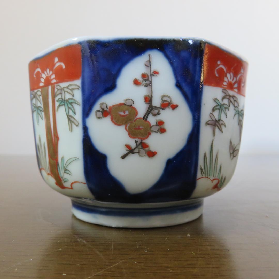 小鉢 向付 染付 色絵付け 江戸 明治 松竹梅 蝶 八角鉢 5客 美品