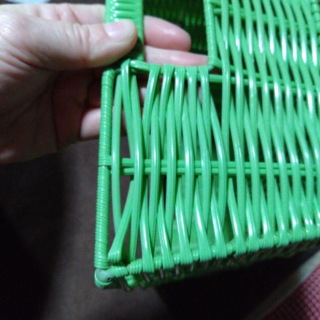 グリーンのかごボックス　レトロ雑貨　レトロかご