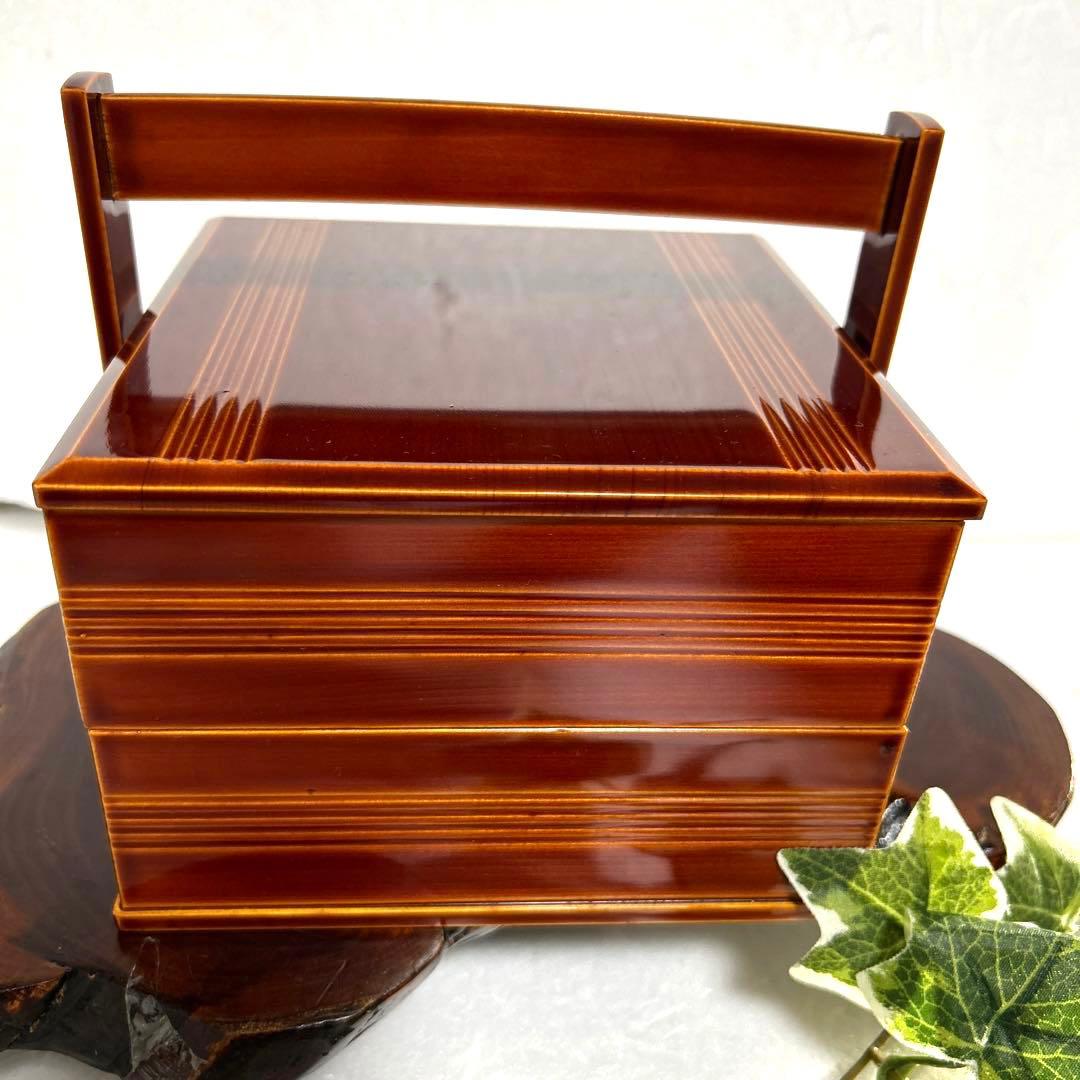 未使用 飛騨高山 木製漆塗 春慶塗 持ち手付二段重箱 菓子器 弁当箱