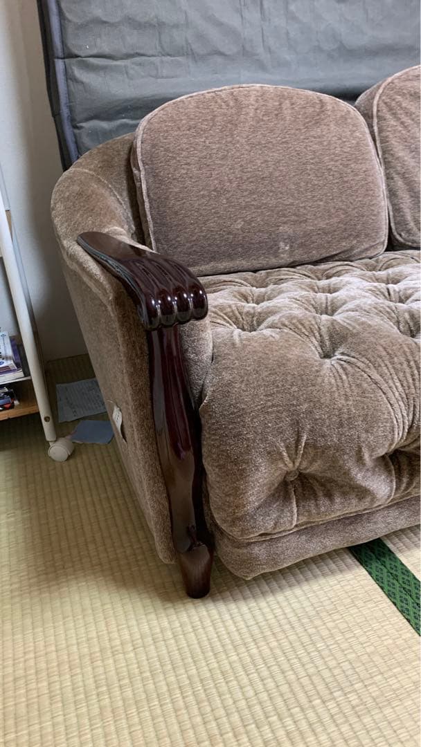 ベルベット ソファ ボタン留め ベージュ