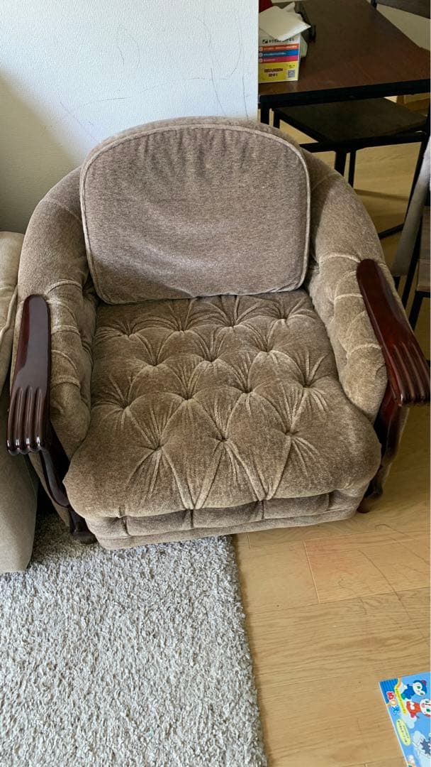 ベルベット ソファ ボタン留め ベージュ