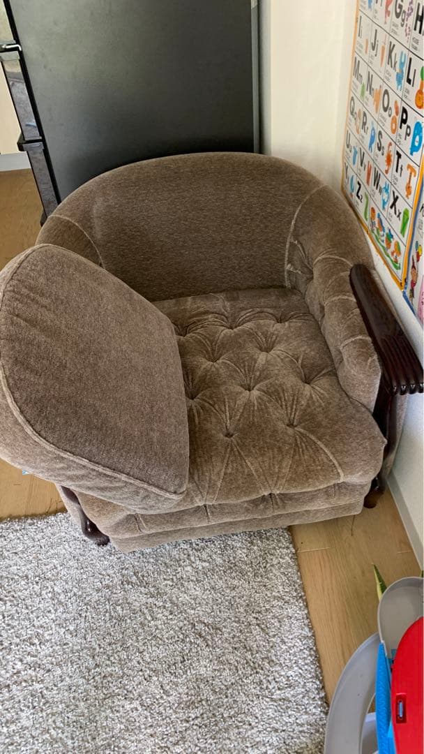 ベルベット ソファ ボタン留め ベージュ