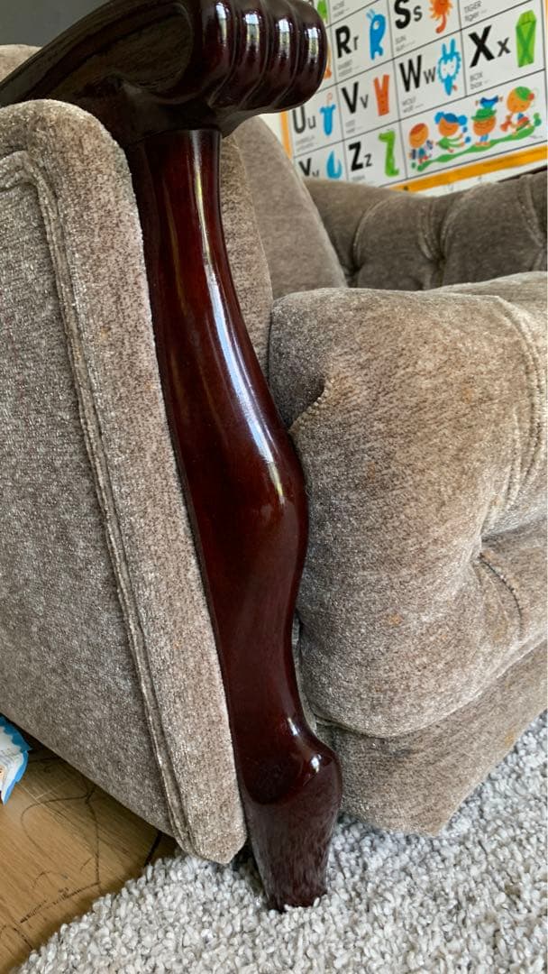 ベルベット ソファ ボタン留め ベージュ