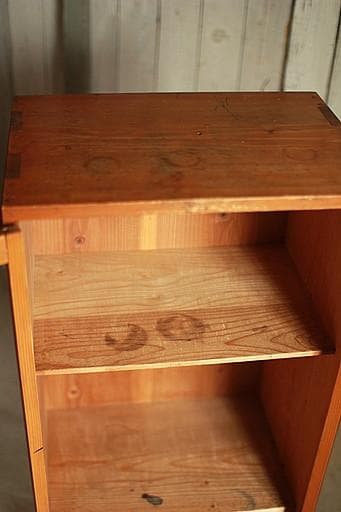 古い小ぶりな木枠のガラス戸棚　小引き出し5杯　食器棚　キャビネット　古家具古民家